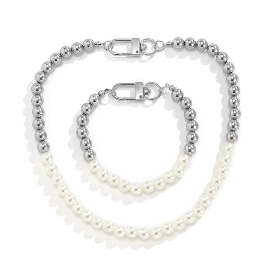 Unisex Clavicle Bead Chain Splicing Necklace Bracelet Set