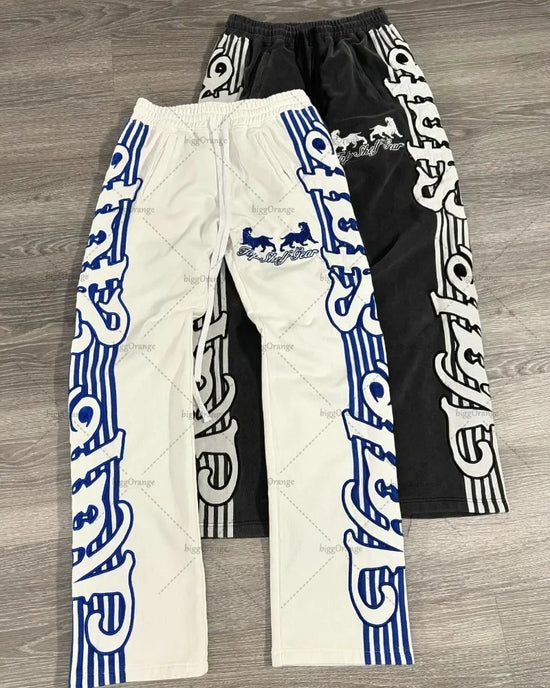 Aesthetic Urban letter stripe pattern design straight wide leg baggy pants women 2024 fashion trend versatile couple y2k pant
