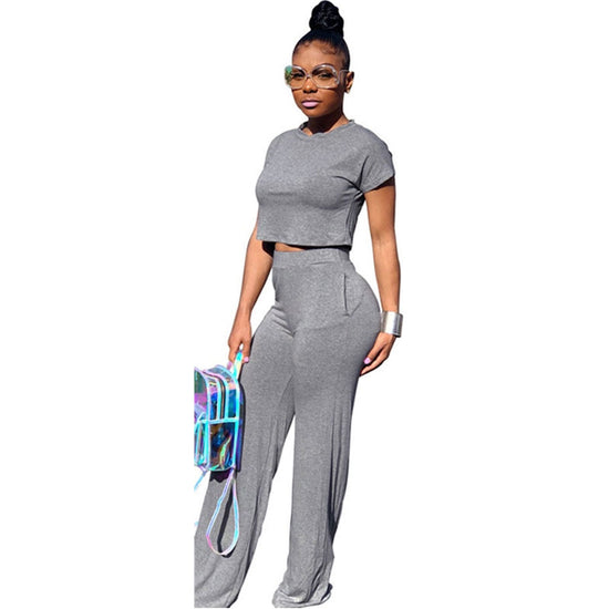 Casual Chic Two-Piece Set - Crop Top and Wide Leg Pants for Womens